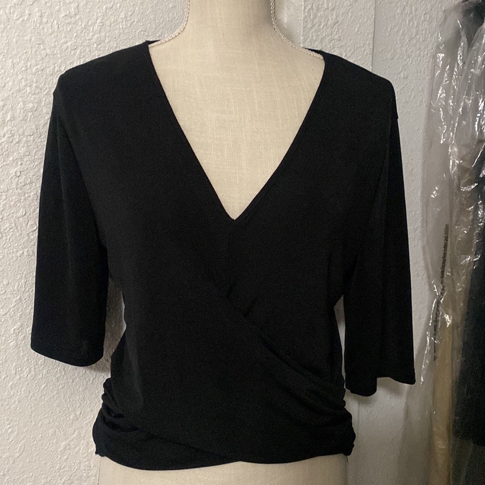 Women's Black V-Neck Wrap Top